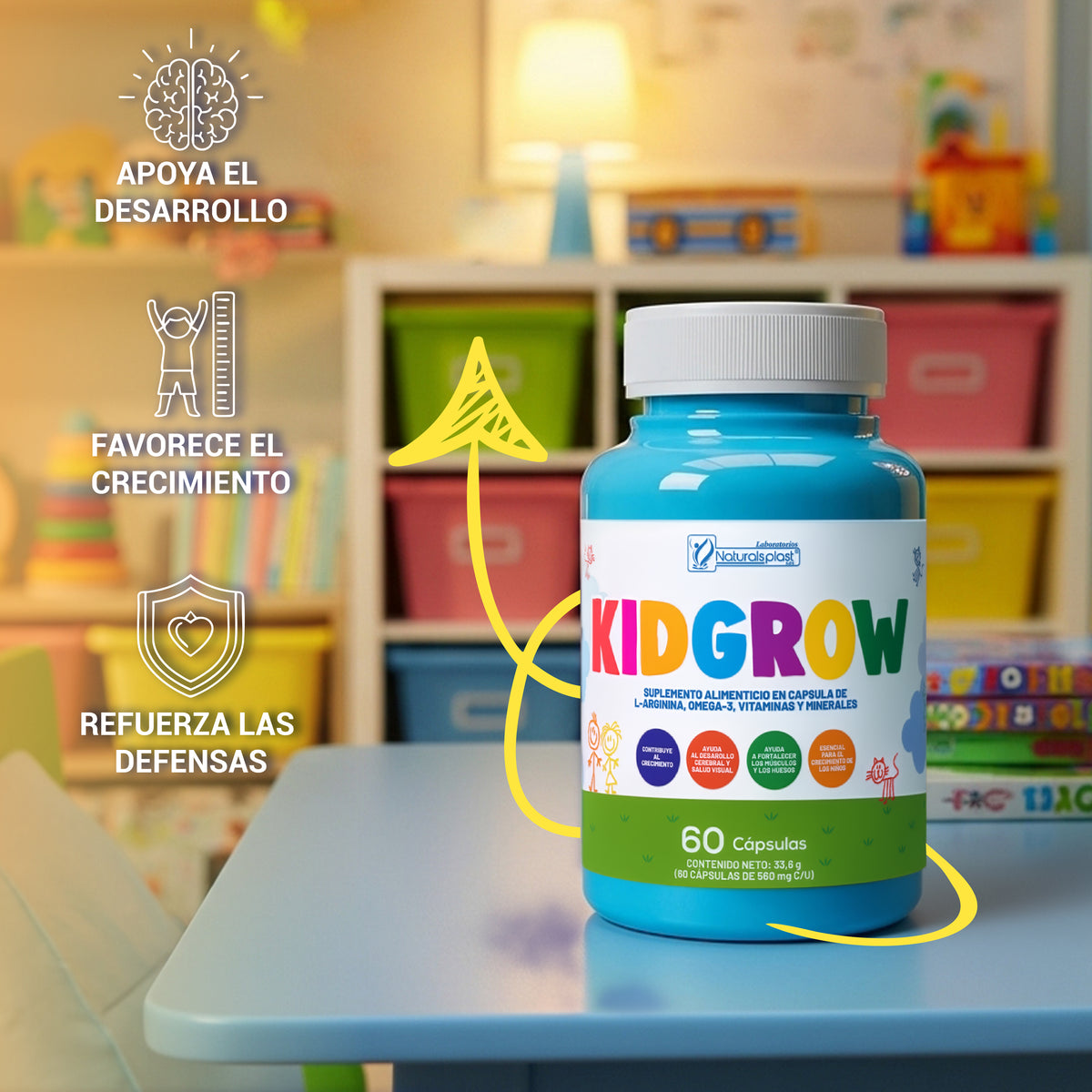 KIDGROW SUPLEMENTO/MULTIVITAMINICO PARA NIÑOS DE 4 A 12 AÑOS - PARA EL CRECIMIENTO ÓSEO Y DESARROLLO FÍSICO EN NIÑOS