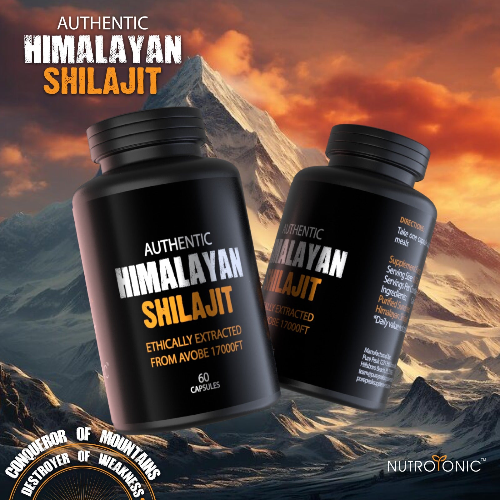 60 capsulas de Shilajit en marca NutroTonic, Shilajit para hombres y mujeres