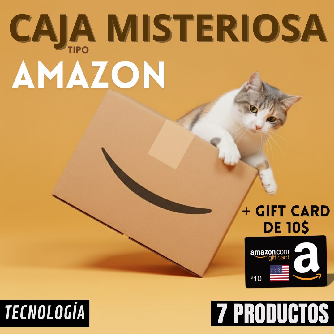 CAJA MISTERIOSA GRANDE TECNOLOGÍA - 6 productos con gif card de 10$ + caja amazon