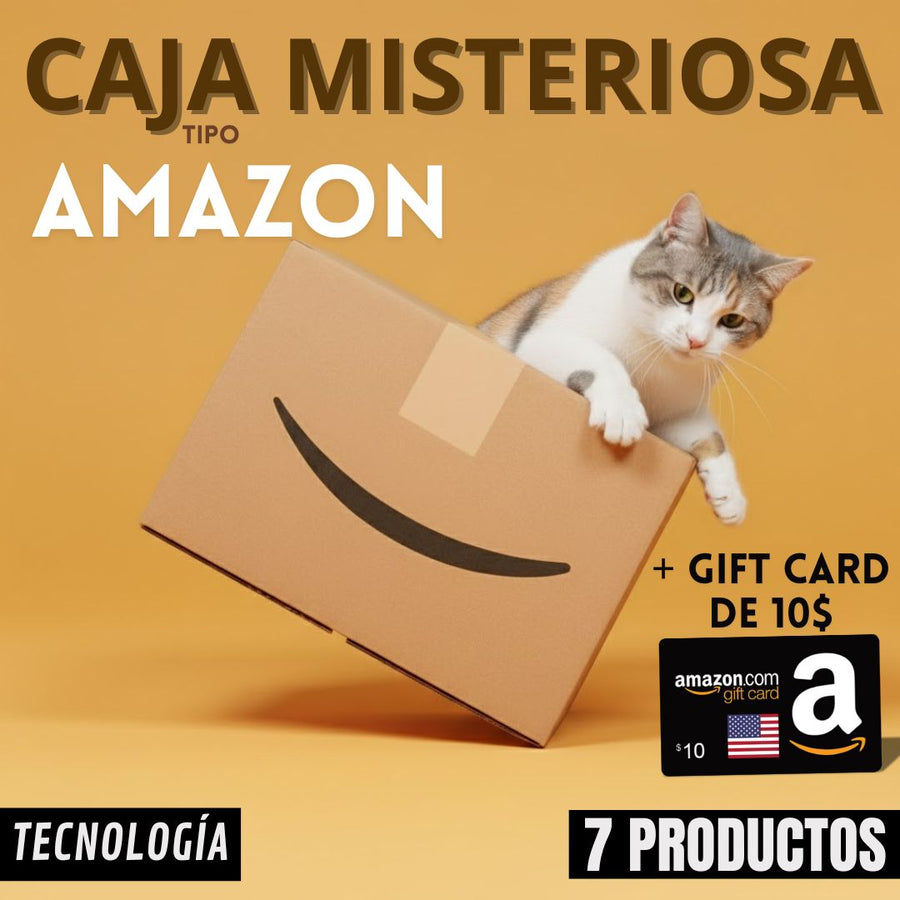 CAJA MISTERIOSA GRANDE TECNOLOGÍA - 6 productos con gif card de 10$ + caja amazon
