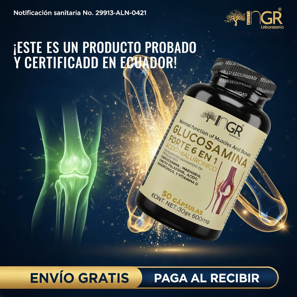 GLUCOSAMINA FORTE 6 EN 1 - CON MAGNESIO, CALCIO, COLAGENO, VITAMINA D Y ACIDO HIALURONICO
