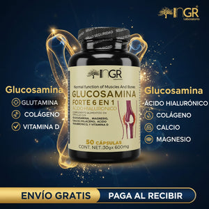 GLUCOSAMINA FORTE 6 EN 1 - CON MAGNESIO, CALCIO, COLAGENO, VITAMINA D Y ACIDO HIALURONICO