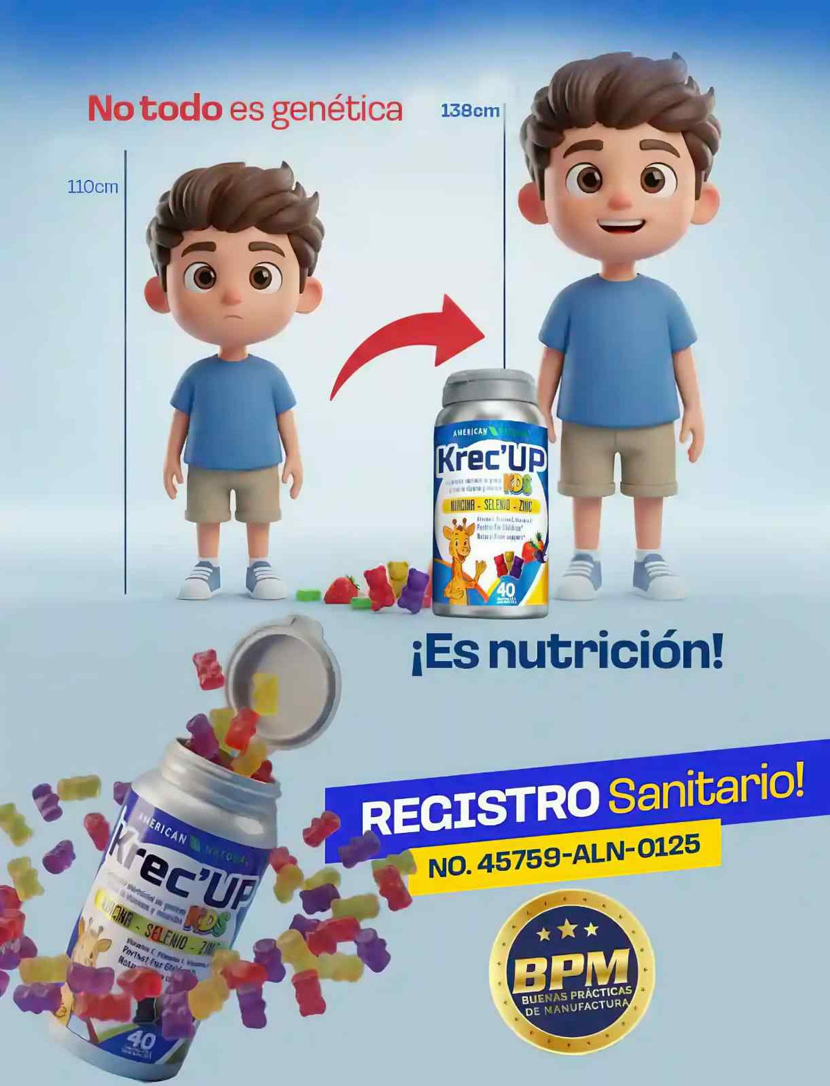 KRECE UP - GOMITAS PARA EL DESARROLLO DE ALTURA PARA NIÑOS de 4 a 9 AÑOS 📏 MÁS CRECIMIENTO Y ALTURA