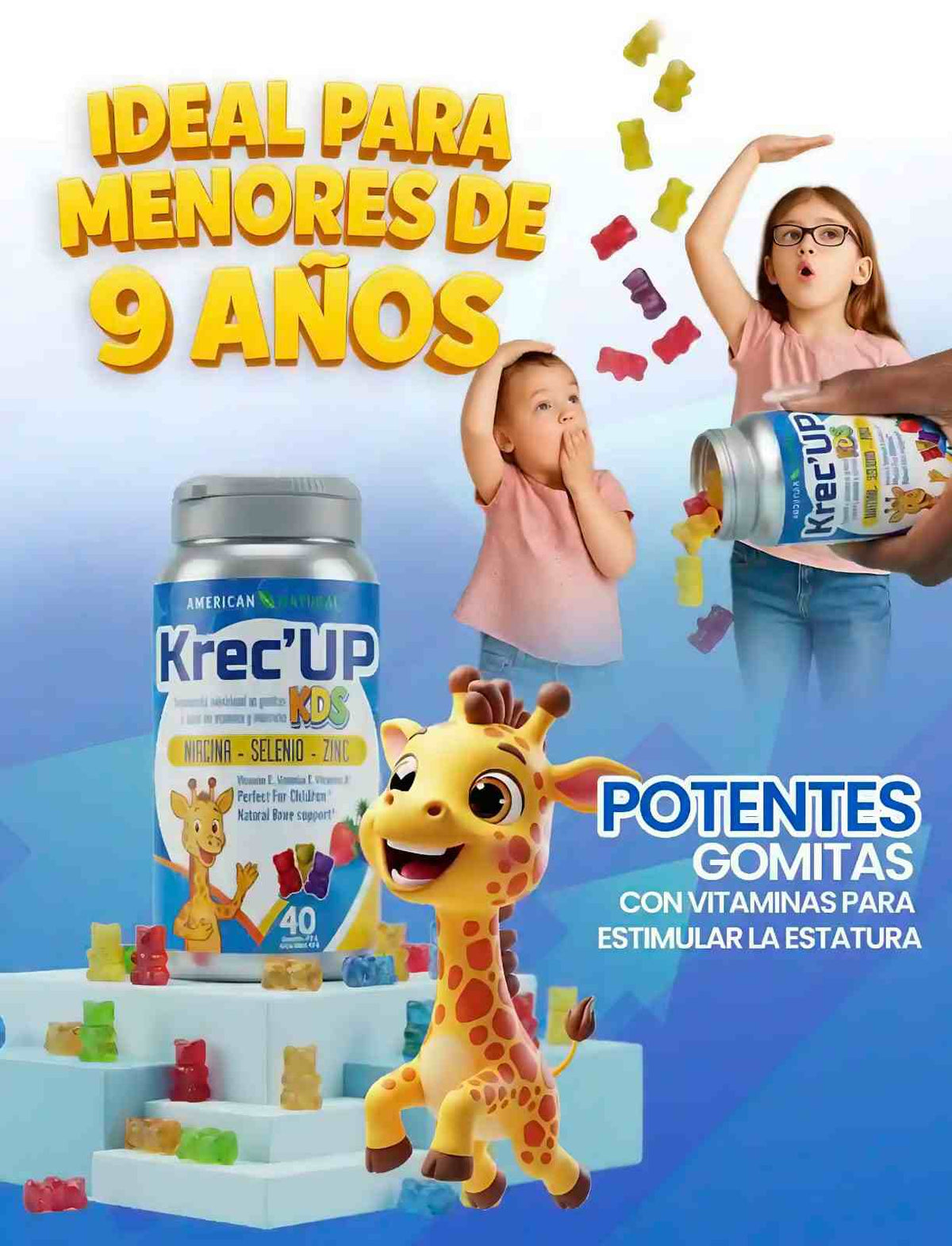 KRECE UP - GOMITAS PARA EL DESARROLLO DE ALTURA PARA NIÑOS de 4 a 9 AÑOS 📏 MÁS CRECIMIENTO Y ALTURA