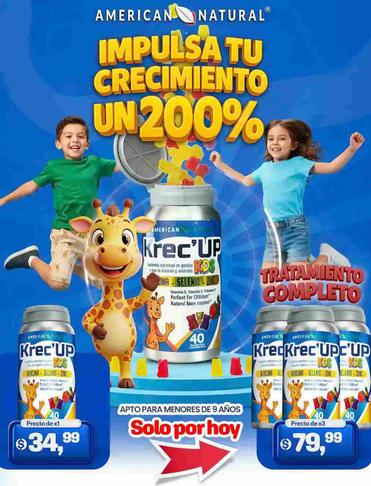 KRECE UP - GOMITAS PARA EL DESARROLLO DE ALTURA PARA NIÑOS de 4 a 9 AÑOS 📏 MÁS CRECIMIENTO Y ALTURA