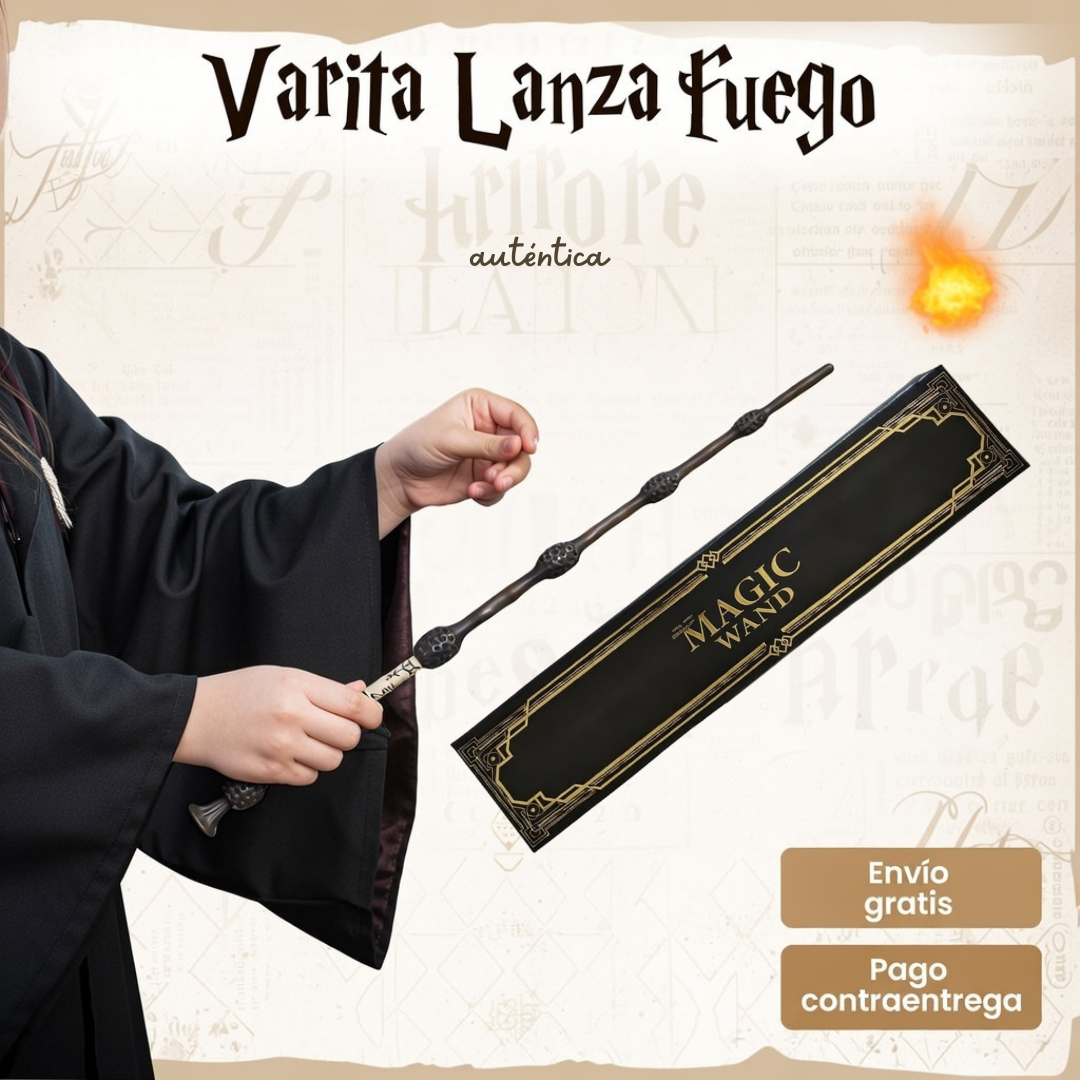VARITA DE HARRY POTTER LANZA FUEGO REAL - VARITA RECARGABLE PARA REGALO O COLECCIÓN AUTENTICA