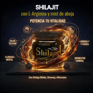 SHILAJIT EN RESINA CON L-ARGININA, MIEL DE ABEJA, VITAMINAS DEL COMPLEJO B Y TESTOSTERONA NATURAL